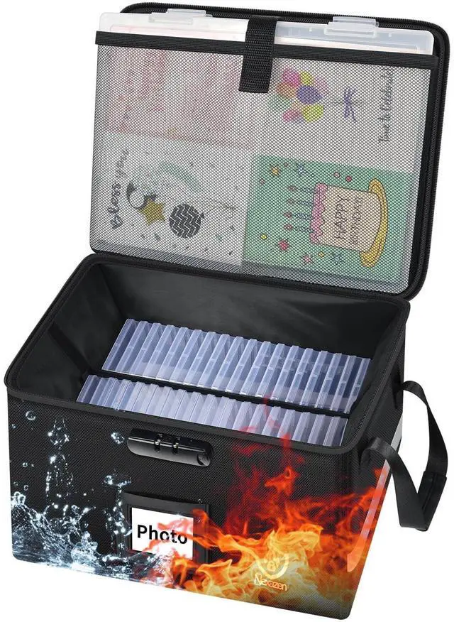 Alt view image 8 of 14 - Fireproof Photo Storage Box with Lock, with 39 Cases for 4x6 & 8x12 | Waterproof Picture & File Organizer, Portable Photos Boxes Containers for Families, Photographers, Scrapbooking, Moving, Home