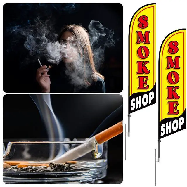 Alt view image 12 of 12 - 2 Set Smoke Shop Feather Flag Pole Kit Smoke Shop Sign Banner Advertising Feather Banner for Outside Outdoor Business Decoration(11 ft)