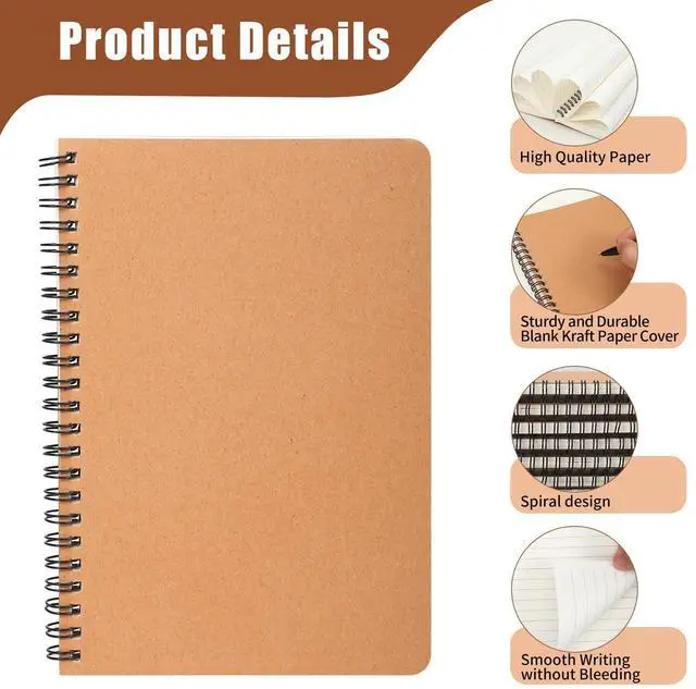 Alt view image 10 of 14 - 60 Packs A5 Spiral Lined Notebooks, Kraft Paper Cover, 8.0"×5.6", 60 Sheets/120 Pages, Ruled Notebooks Bulk, Hardcover Journal Notepad Travel Notebooks for Office and Back to School Supplies