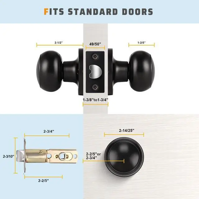Alt view image 12 of 14 - 6 Pack Matte Black Door Knob - Round Interior Door Handles for Hallway & Closet, Non-Locking Passage Door Knobs with Durable Lockset, Easy Install