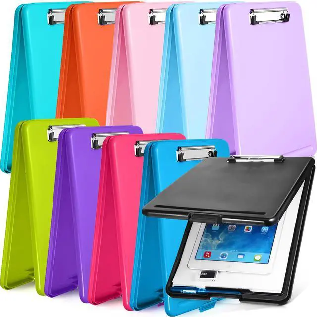 Alt view image 8 of 14 - 10 Pieces Clipboard with Storage Plastic Storage Clipboard Nursing Clip Board Foldable Clip Board with Low Profile Clip for Home Office School, Size 9.5 x 13.5 Inch(Bright Color)