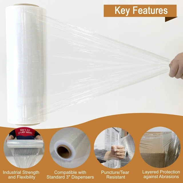 Alt view image 10 of 14 - 18" x 1500FT Industrial Class Pallet Wrap, 80 Gauge Heavy-Duty Stretch Film, Clear for Warehouse Packing, Adhering Packing Moving Packaging