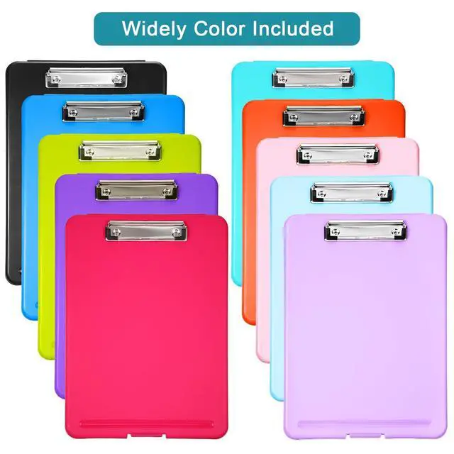 Alt view image 11 of 14 - 10 Pieces Clipboard with Storage Plastic Storage Clipboard Nursing Clip Board Foldable Clip Board with Low Profile Clip for Home Office School, Size 9.5 x 13.5 Inch(Bright Color)
