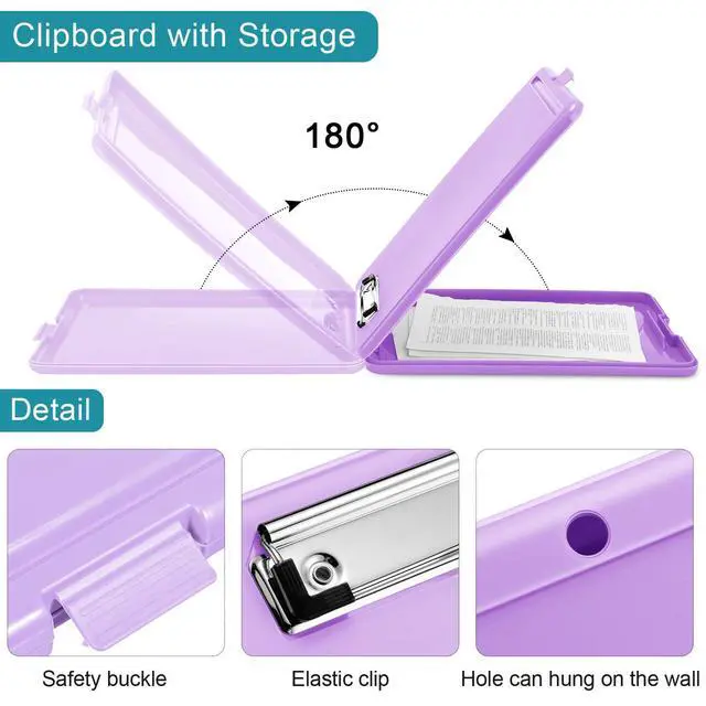 Alt view image 10 of 14 - 10 Pieces Clipboard with Storage Plastic Storage Clipboard Nursing Clip Board Foldable Clip Board with Low Profile Clip for Home Office School, Size 9.5 x 13.5 Inch(Bright Color)