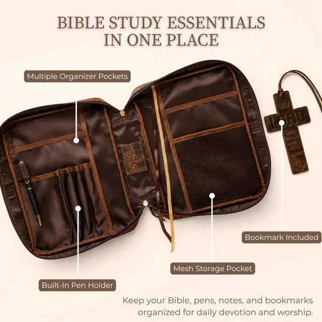 Alt view image 10 of 14 - Large Bible Cover Case for Women & Men, Protective Book Cover, Carrying Bag for Church and Travel