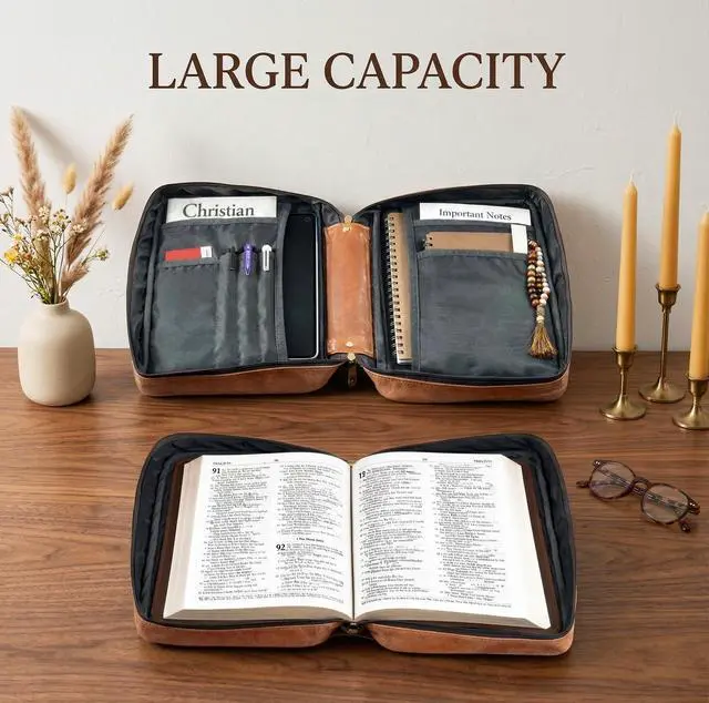 Alt view image 14 of 14 - Genuine Leather Bible Covers for Men - Mens Bible Case for Men, Leather Book Cover Bible Bag for Men, Christian Gifts (Large)