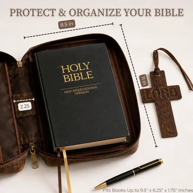 Alt view image 9 of 14 - Large Bible Cover Case for Women & Men, Protective Book Cover, Carrying Bag for Church and Travel