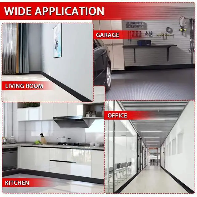 Alt view image 11 of 12 - Vinyl Wall Base Baseboard Molding Trim 4" Flexible Self Adhesive Rubber Wall Base Moulding Trim Peel and Stick Design, 4 Inch x 20 Feet, Black