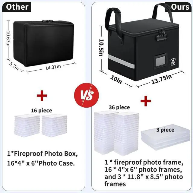Alt view image 10 of 14 - Fireproof Photo Storage Box with Lock, with 39 Cases for 4x6 & 8x12 | Waterproof Picture & File Organizer, Portable Photos Boxes Containers for Families, Photographers, Scrapbooking, Moving, Home
