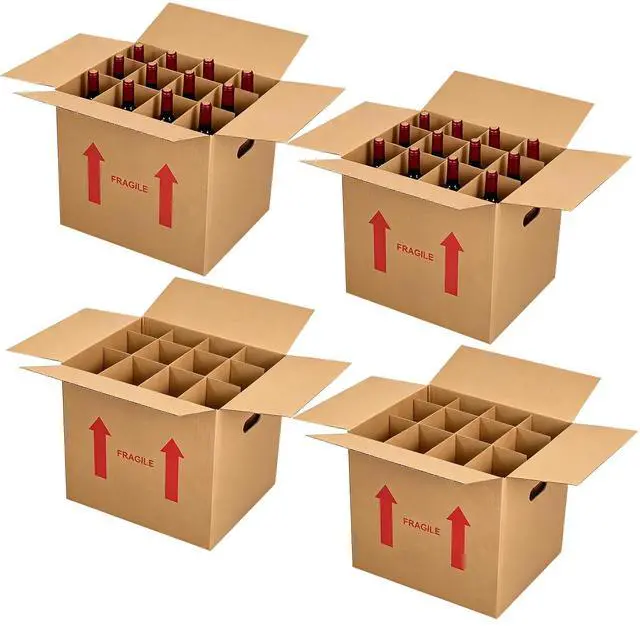 Alt view image 8 of 14 - 4 Sets Wine Boxes for Moving, 16 x 12 x 12 Inch Wine Bottle Moving Boxes with Reinforced Cardboard and Handles, Corrugated Boxes with Fragile Labels for Glassware, Moving, Packaging, Storage