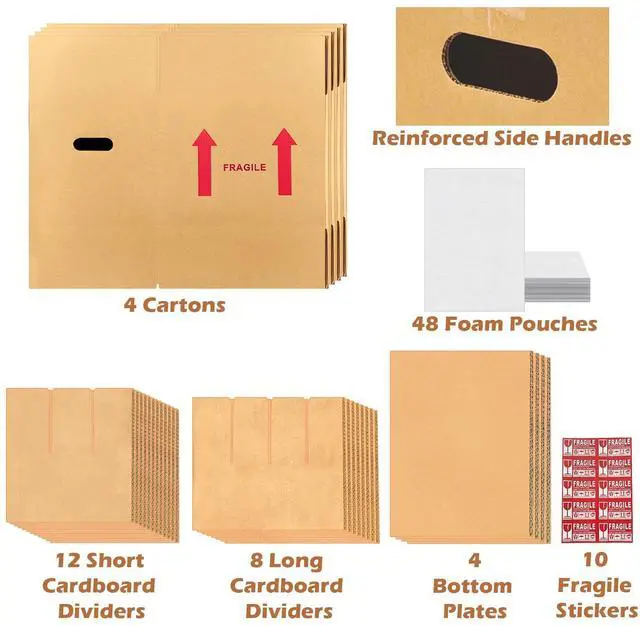 Alt view image 10 of 14 - 4 Sets Wine Boxes for Moving, 16 x 12 x 12 Inch Wine Bottle Moving Boxes with Reinforced Cardboard and Handles, Corrugated Boxes with Fragile Labels for Glassware, Moving, Packaging, Storage