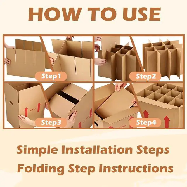 Alt view image 11 of 14 - 4 Sets Wine Boxes for Moving, 16 x 12 x 12 Inch Wine Bottle Moving Boxes with Reinforced Cardboard and Handles, Corrugated Boxes with Fragile Labels for Glassware, Moving, Packaging, Storage
