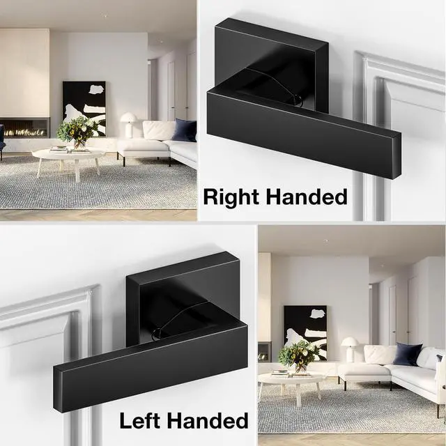 Alt view image 13 of 14 - Black Front Door Handle No Lock for Modern Entry Door | Zinc Alloy, Reversible Exterior Door Handle for Left & Right Hand Door, Lower Half Grip, 35MM-45MM Door Thickness