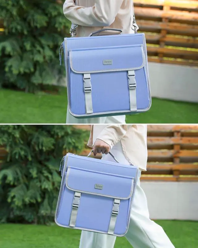 Alt view image 9 of 14 - 3" D-ring Zipper Binder with 700+ Sheets Capacity | 3-ring Zip Up Binder with Shoulder Strap for School, College, Office, Compatible with 13" MacBook/Tablet (Light Blue)