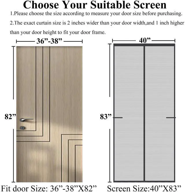 Alt view image 9 of 14 - Magnetic Screen Door Upgraded-Model Full Strip Magnets Fit Door to 38x82 | Heavy Duty Fiberglass Mesh,Retractable Door Screen Magnetic Closure for Single Front Sliding Door,Black