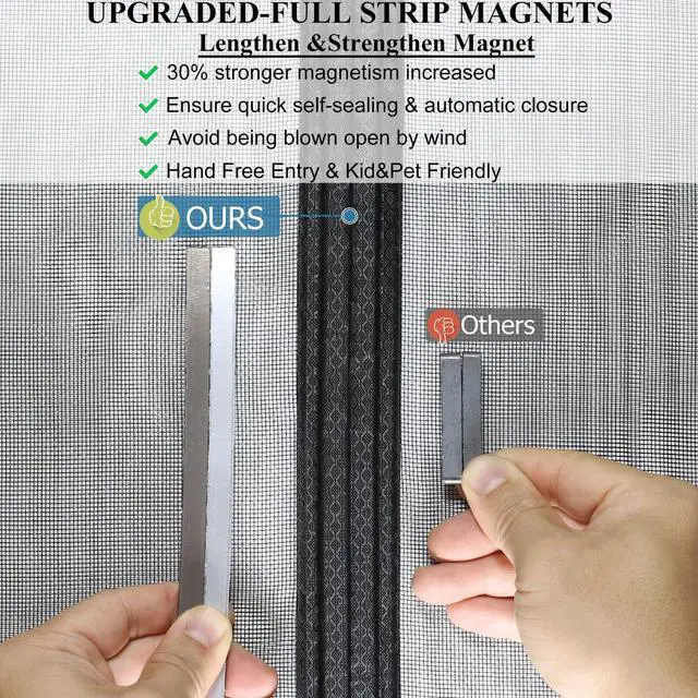 Alt view image 11 of 14 - Magnetic Screen Door Upgraded-Model Full Strip Magnets Fit Door to 38x82 | Heavy Duty Fiberglass Mesh,Retractable Door Screen Magnetic Closure for Single Front Sliding Door,Black