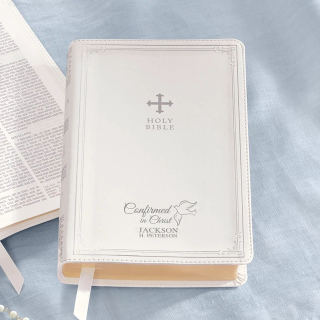 Alt view image 11 of 14 - Personalized Catholic Bible for Confirmation - Religious Keepsake - Sacrament for Kids, Young Adults - Confirmed in Christ - White Cover