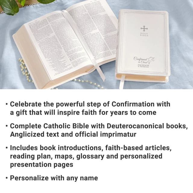 Alt view image 12 of 14 - Personalized Catholic Bible for Confirmation - Religious Keepsake - Sacrament for Kids, Young Adults - Confirmed in Christ - White Cover
