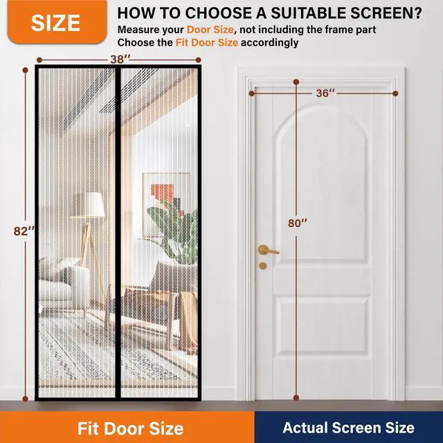 Alt view image 8 of 12 - Magnetic Screen Door, Door Screen Magnetic Closure-Keeps Bugs Out Let Breeze in, Heavy Duty Mesh - Pet and Kid Friendly, Works with Front Doors, Sliding Doors Fit Door Size 36 x 80 in