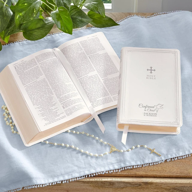 Alt view image 10 of 14 - Personalized Catholic Bible for Confirmation - Religious Keepsake - Sacrament for Kids, Young Adults - Confirmed in Christ - White Cover