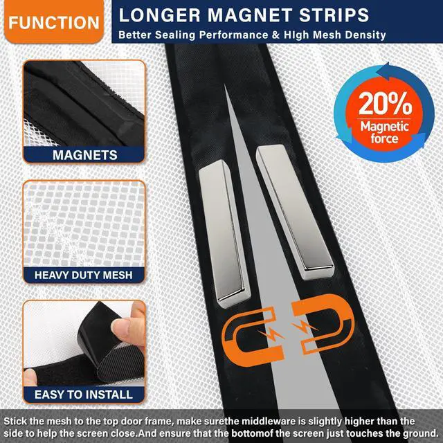 Alt view image 9 of 12 - Magnetic Screen Door, Door Screen Magnetic Closure-Keeps Bugs Out Let Breeze in, Heavy Duty Mesh - Pet and Kid Friendly, Works with Front Doors, Sliding Doors Fit Door Size 36 x 80 in