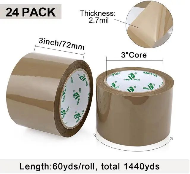 Alt view image 10 of 14 - Brown Packing Tape 3 inch Wide, 2.7 Mil x 60 Yards, 24 Refills Rolls Bulk Heavy Duty Wide Packing Tape 3inch for Moving, Shipping and Storage