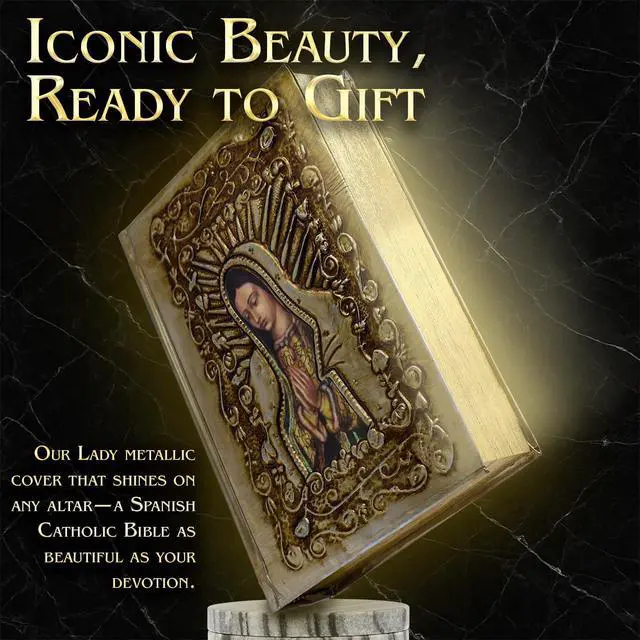 Alt view image 9 of 14 - Catholic Spanish Bible with Metalic Cover of Our Virgen de Guadalupe Spanish Bible Large Print - Decorations for Catholic Wedding biblia