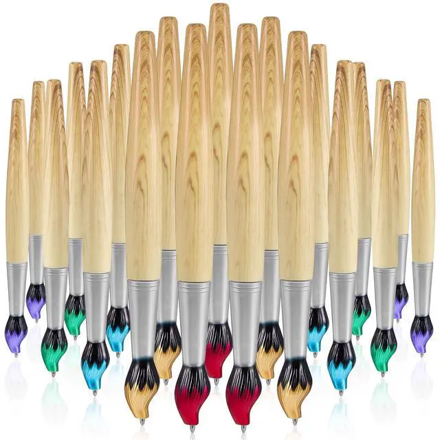 Alt view image 8 of 14 - 100 Pieces Paintbrush Pens Bamboo Paint Brush Shape Retractable Novelty Ballpoint Pens Appreciation Gifts for Art Teachers Art Themed Party Supplies