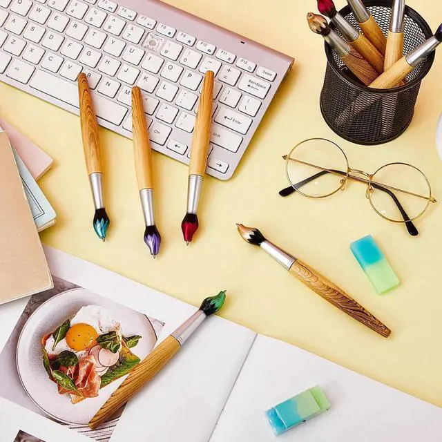 Alt view image 12 of 14 - 100 Pieces Paintbrush Pens Bamboo Paint Brush Shape Retractable Novelty Ballpoint Pens Appreciation Gifts for Art Teachers Art Themed Party Supplies