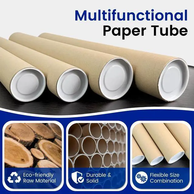 Alt view image 9 of 14 - 4 Pack Poster Mailing Tubes with Caps, Heavy Duty Cardboard Poster Tube, Shipping Tube for Prints, Documents, Crafts & Golf Clubs (4in*48in, 3in*48in)