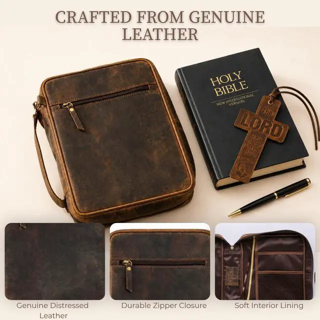 Alt view image 11 of 14 - Large Bible Cover Case for Women & Men, Protective Book Cover, Carrying Bag for Church and Travel