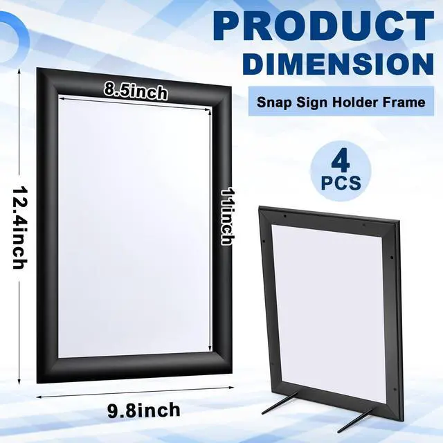 Alt view image 8 of 12 - 4 Pcs 8.5 x 11 Inch Front Load Easy Open Snap Frame Metal Poster/picture Snap Open Sign Holder Frame, Wall Mount or Tabletop
