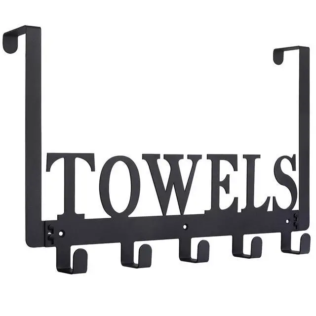 Alt view image 6 of 10 - Over The Door Hooks, Towel Holder for Bathroom, Door Mount Towel Rack Towel Hooks for Bedroom Beach Towels Bathrobe Wall Mount Hang on The Door Cabinet Cupboard Metal Sandblasted (Black)