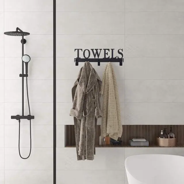 Alt view image 10 of 10 - Over The Door Hooks, Towel Holder for Bathroom, Door Mount Towel Rack Towel Hooks for Bedroom Beach Towels Bathrobe Wall Mount Hang on The Door Cabinet Cupboard Metal Sandblasted (Black)
