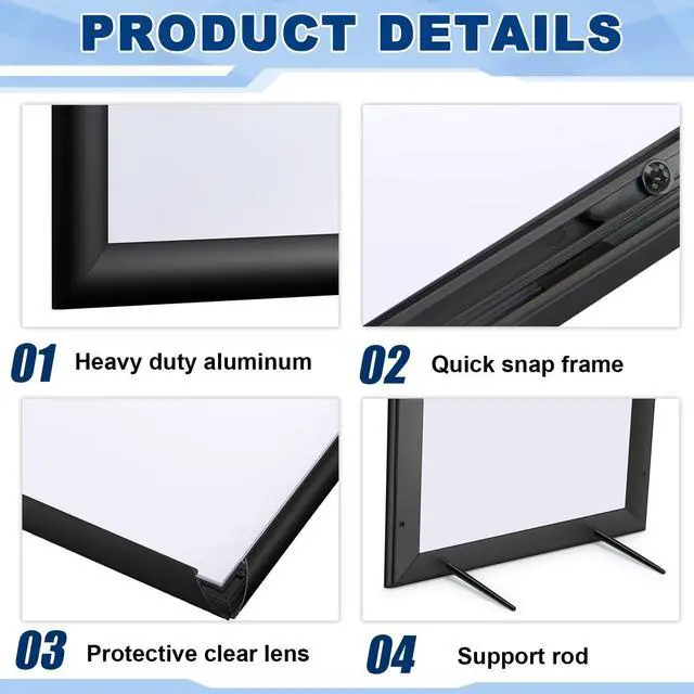 Alt view image 10 of 12 - 4 Pcs 8.5 x 11 Inch Front Load Easy Open Snap Frame Metal Poster/picture Snap Open Sign Holder Frame, Wall Mount or Tabletop