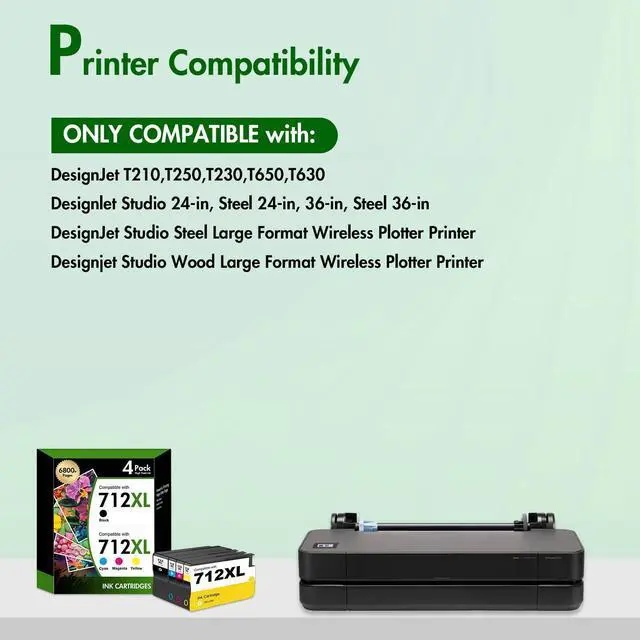 Alt view image 9 of 14 - 712 T210 712XL Ink Cartridge for HP Printers Black and Color Combo Pack | Replacement for HP 712 XL for DesignJet T210 T650 T630 T230 Studio Plotter Printer (4 Pack, Black, Cyan, Yellow, Magenta)