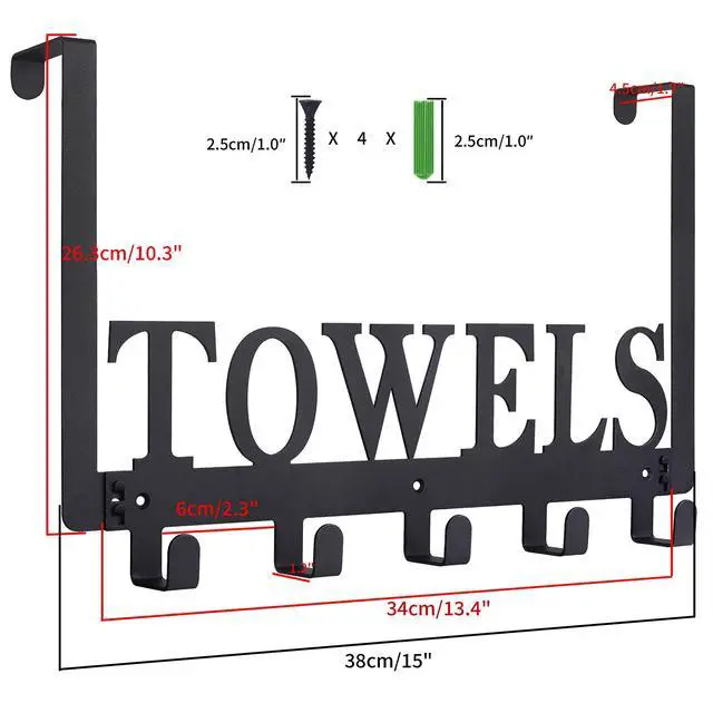 Alt view image 7 of 10 - Over The Door Hooks, Towel Holder for Bathroom, Door Mount Towel Rack Towel Hooks for Bedroom Beach Towels Bathrobe Wall Mount Hang on The Door Cabinet Cupboard Metal Sandblasted (Black)