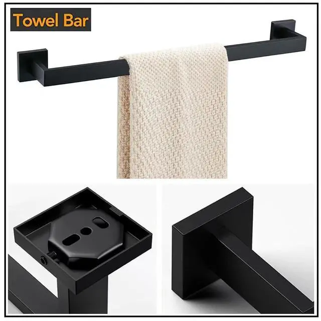 Alt view image 11 of 14 - Towel Bar - 23.6 Inch Bathroom Towel Holder - Matte Black | Stainless Steel Towel Racks for Bathroom Wall Mounted, Towel Rod for Bathroom Wall