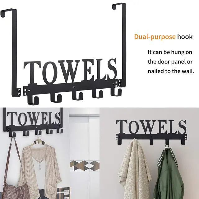 Alt view image 8 of 10 - Over The Door Hooks, Towel Holder for Bathroom, Door Mount Towel Rack Towel Hooks for Bedroom Beach Towels Bathrobe Wall Mount Hang on The Door Cabinet Cupboard Metal Sandblasted (Black)