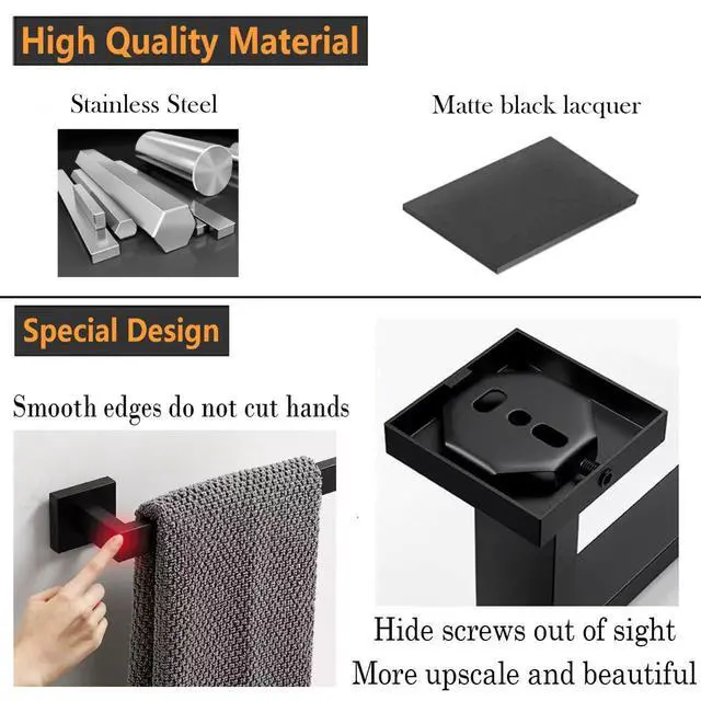 Alt view image 12 of 14 - Towel Bar - 23.6 Inch Bathroom Towel Holder - Matte Black | Stainless Steel Towel Racks for Bathroom Wall Mounted, Towel Rod for Bathroom Wall