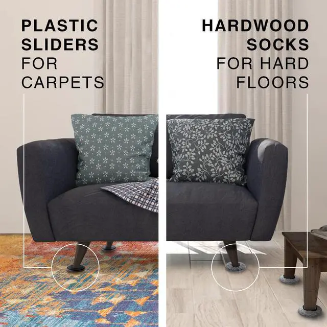 Alt view image 11 of 12 - Furniture Sliders - 4+4 Pack 5 Multi-Surface Furniture Sliders | 4 Furniture Movers for Carpeted Floors and 4 Hardwood Socks - Sliders for Carpet & Hard Floors - Move Your Furniture Easily!