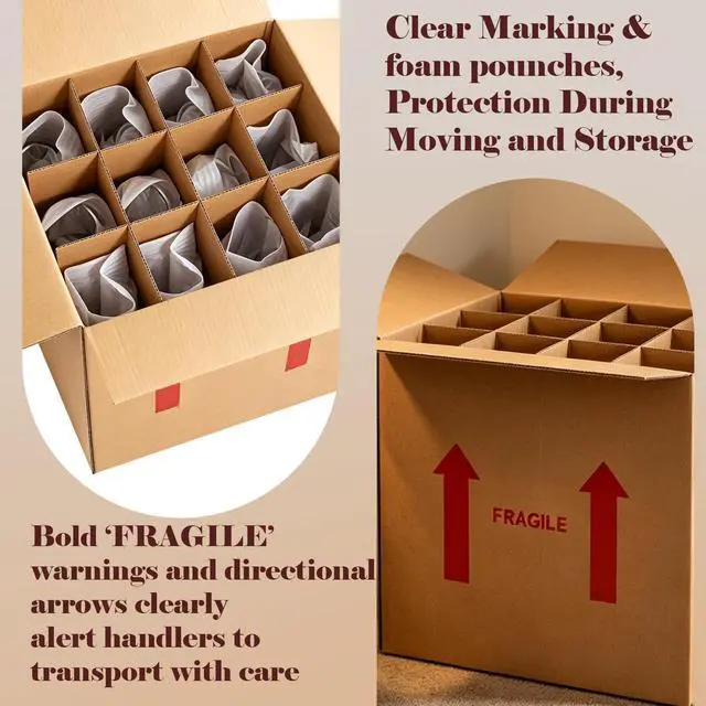 Alt view image 14 of 14 - 4 Sets Wine Boxes for Moving, 16 x 12 x 12 Inch Wine Bottle Moving Boxes with Reinforced Cardboard and Handles, Corrugated Boxes with Fragile Labels for Glassware, Moving, Packaging, Storage