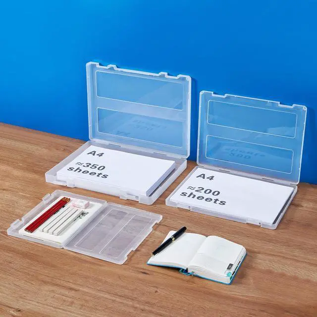 Alt view image 11 of 14 - 12 Pack A4 Paper Storage Boxes, 8.5 x 11 Plastic Portable Project Case for US letter Size and A4 paper, Plastic Multi-Purpose Thick Scrapbook Storage Box for Office