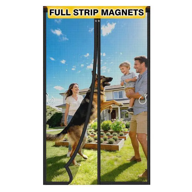 Alt view image 8 of 14 - Upgraded Magnetic Screen Door Mesh, Full Strip Magnets, Heavy Duty Fiberglass Mesh, Door Screen Magnetic Closure for Single Door Size 32 x 80 Inch, Screen Door Size 35 x 82 Inch Black