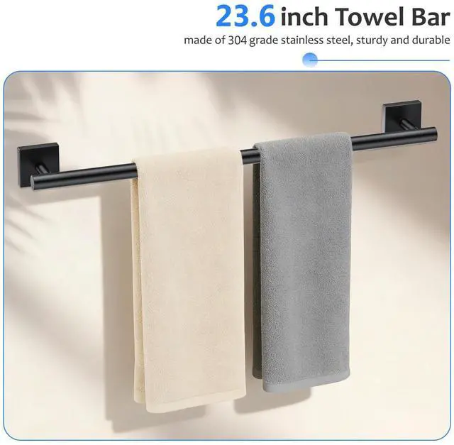 Alt view image 9 of 14 - 5 Pieces Bathroom Hardware Accessories Set Matte Black Towel Bar Set Stainless Steel Wall-Mounted Towel Holder 23.6 Inch Towel Racks for Bathroom