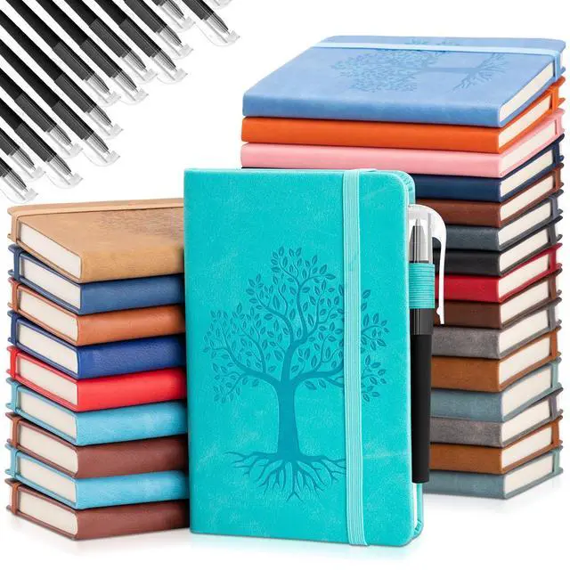 Alt view image 7 of 12 - 30 Set A6 Leather Pocket Notebook Journals with Pens, Small Hardcover Notebooks Set, 3.7 x 5.5 Inch Mini Lined Journals with Pen Holder for School Office Business Gift (Classic Color)