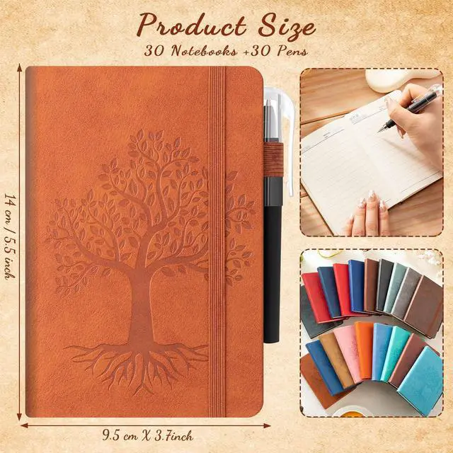 Alt view image 8 of 12 - 30 Set A6 Leather Pocket Notebook Journals with Pens, Small Hardcover Notebooks Set, 3.7 x 5.5 Inch Mini Lined Journals with Pen Holder for School Office Business Gift (Classic Color)