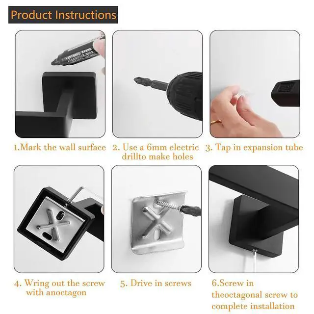 Alt view image 14 of 14 - Towel Bar - 23.6 Inch Bathroom Towel Holder - Matte Black | Stainless Steel Towel Racks for Bathroom Wall Mounted, Towel Rod for Bathroom Wall