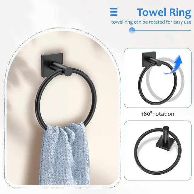 Alt view image 10 of 14 - 5 Pieces Bathroom Hardware Accessories Set Matte Black Towel Bar Set Stainless Steel Wall-Mounted Towel Holder 23.6 Inch Towel Racks for Bathroom