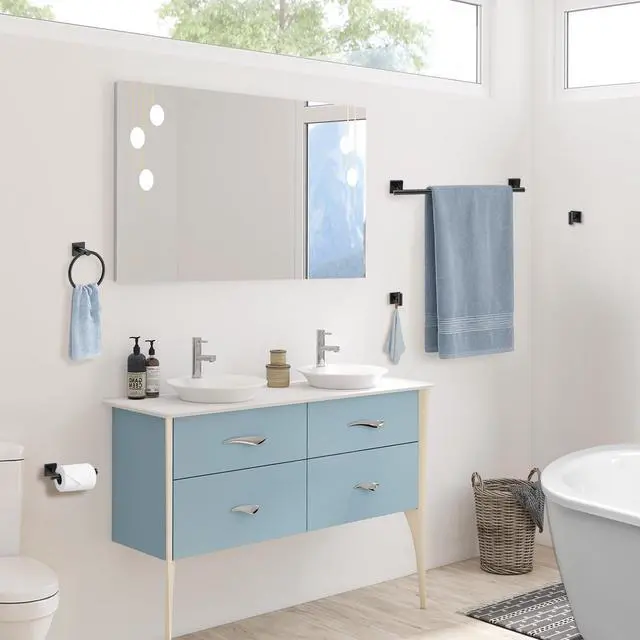 Alt view image 14 of 14 - 5 Pieces Bathroom Hardware Accessories Set Matte Black Towel Bar Set Stainless Steel Wall-Mounted Towel Holder 23.6 Inch Towel Racks for Bathroom